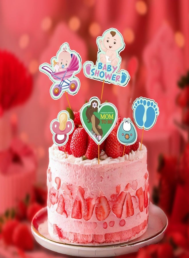 pop colours Baby Shower Cake Toppers | Set of 6 Pieces | Stroller Pacifier Bib Footprint Design | Baby Shower - Image 2